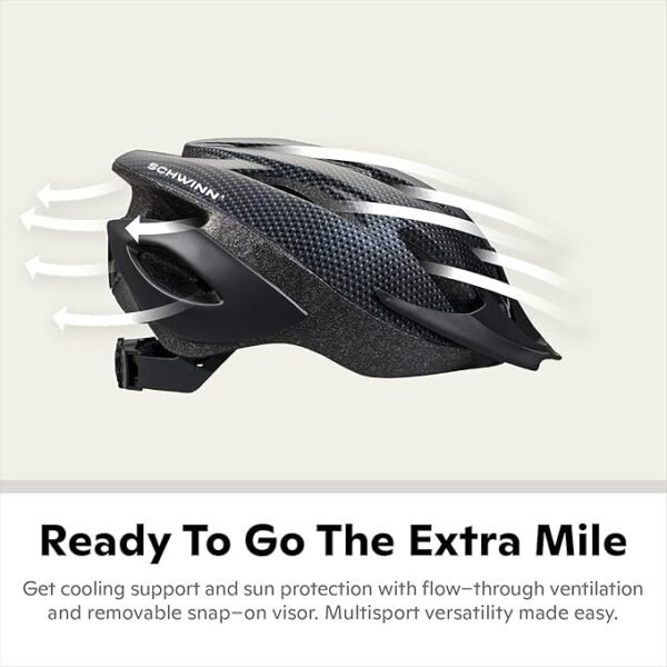 Schwinn Thrasher Bike Helmet for Adult Men Women Age 14+ with Suggested Fit 58-62cm, Multi-Mode Rear LED Light or No Light Option, Lightweight with Adjustable Side and Chin Strap, Bike Accessories - Image 2